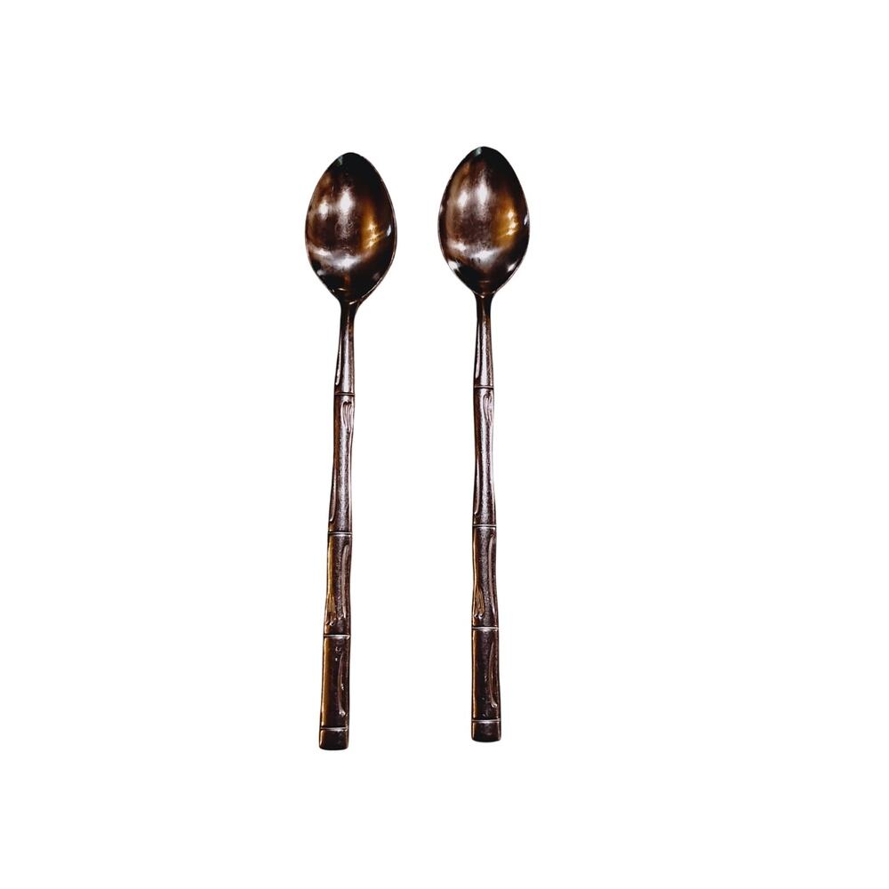 Reed & Barton Rebacraft Bamboo IceTea Spoons Set of 2 Japan Stainless Steel VTG